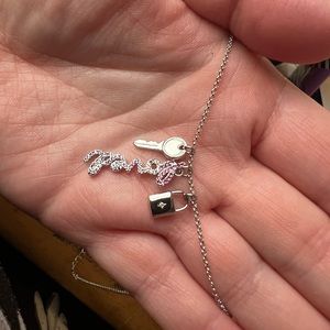 Love charm is a rainbow array of CZ. Rhodium plating. SRP $88